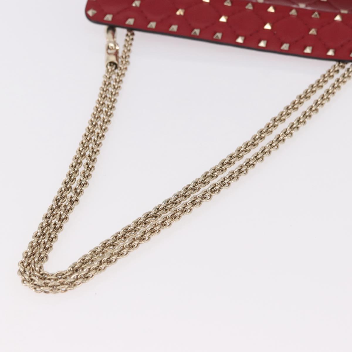VALENTINO Rock Studs Chain Shoulder Bag Leather 2way Red Gold Auth 183144A