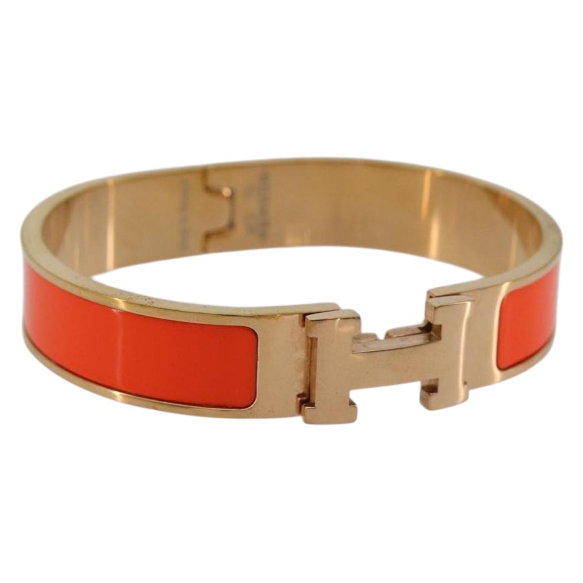 HERMES Click H Bracelet metal Orange Auth 183145