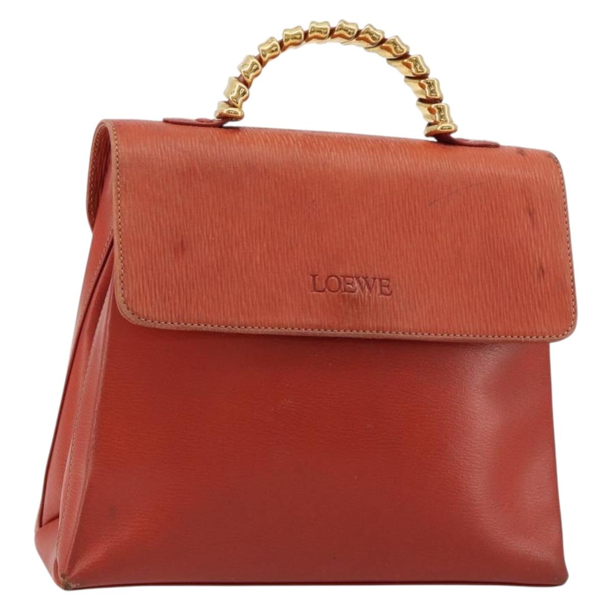 LOEWE Velazquez Hand Bag Leather Red Gold Auth 183162