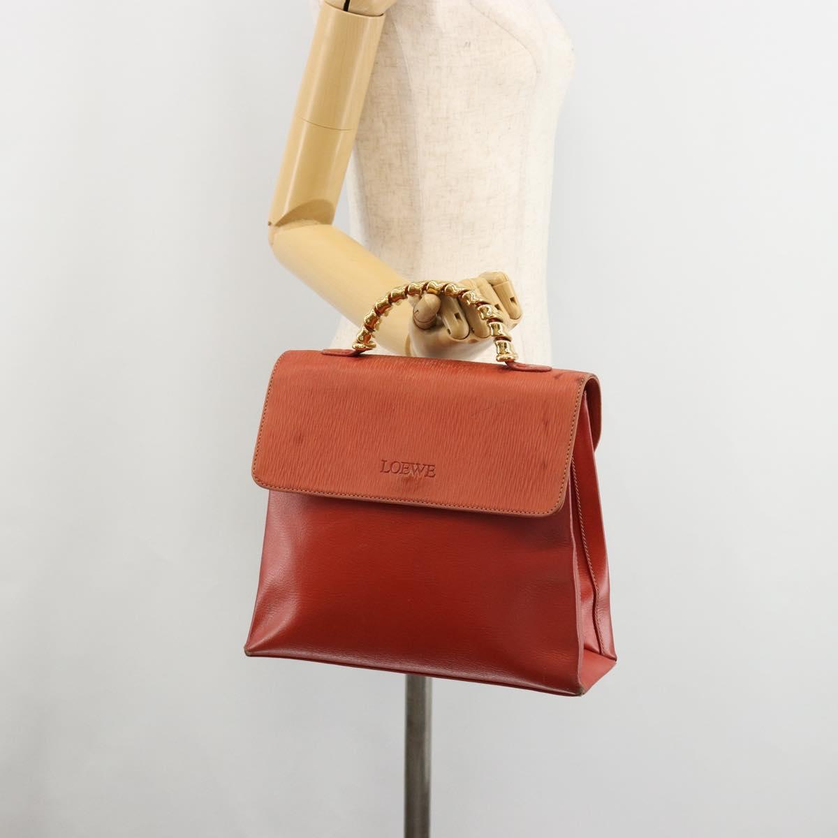 LOEWE Velazquez Hand Bag Leather Red Gold Auth 183162