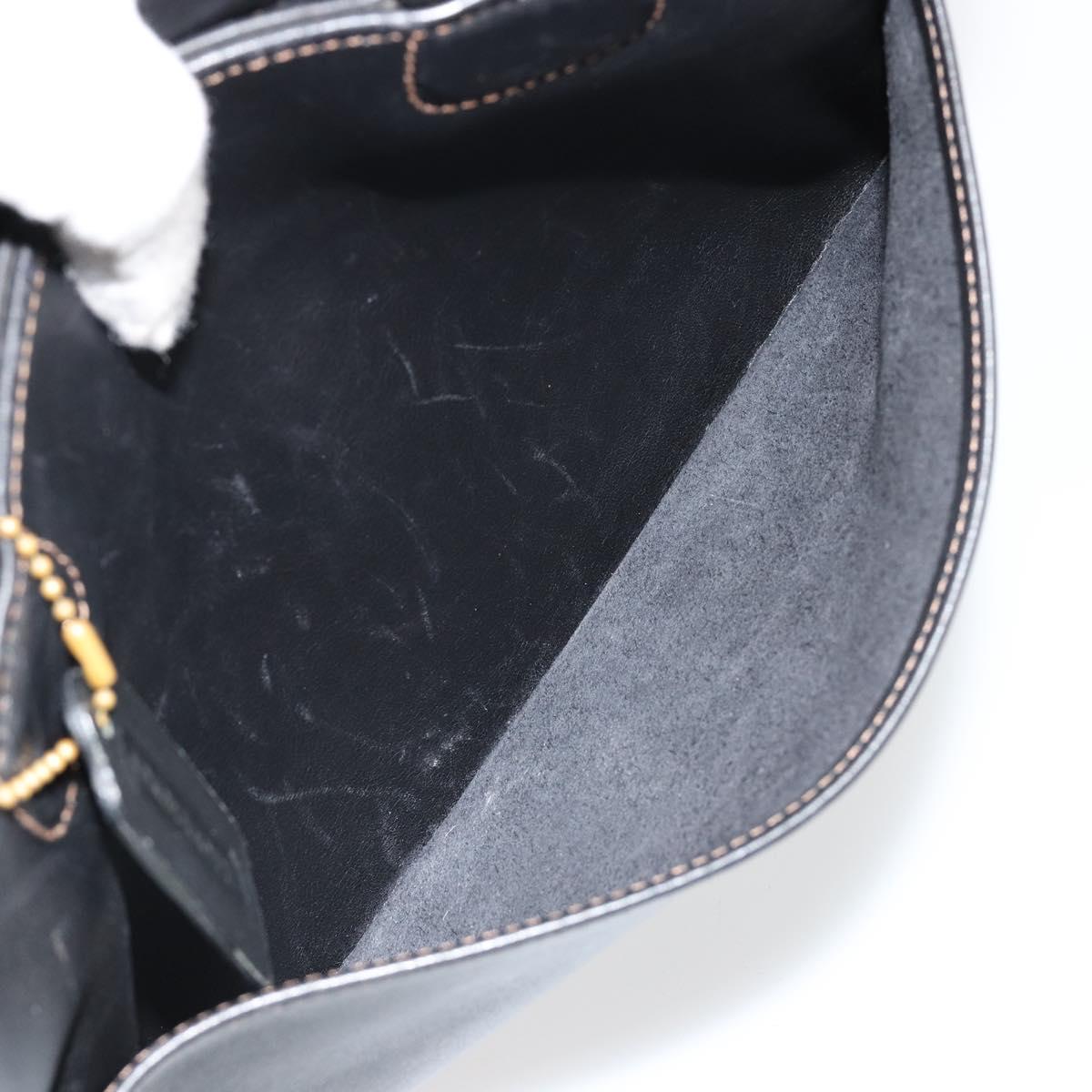 Coach Hand Bag Leather Black Gold Auth 183167