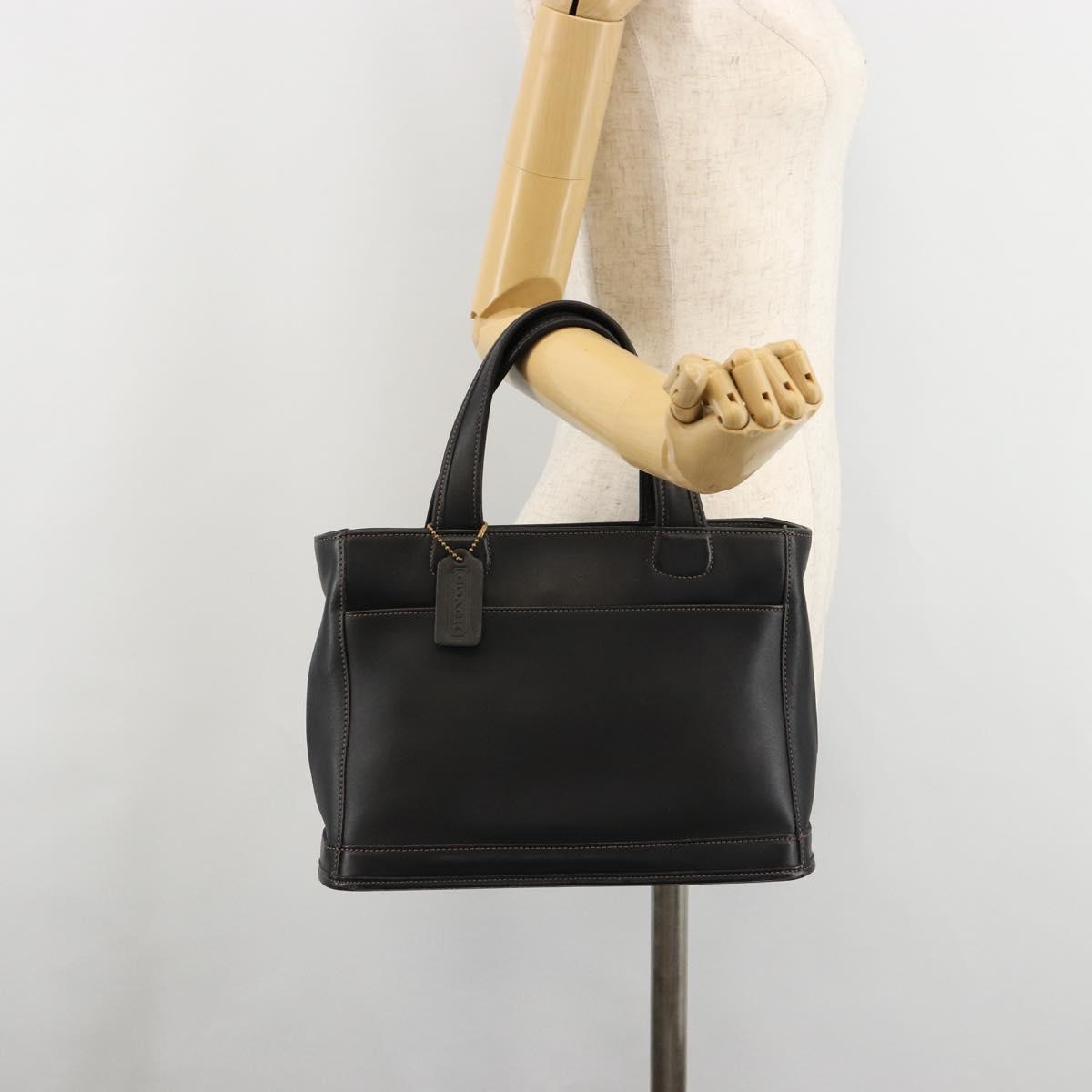 Coach Hand Bag Leather Black Gold Auth 183167