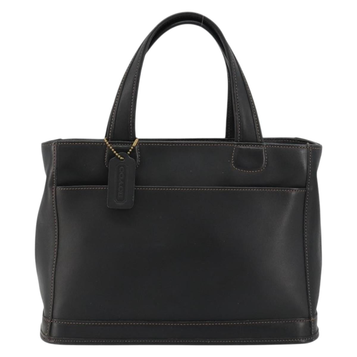 Coach Hand Bag Leather Black Gold Auth 183167