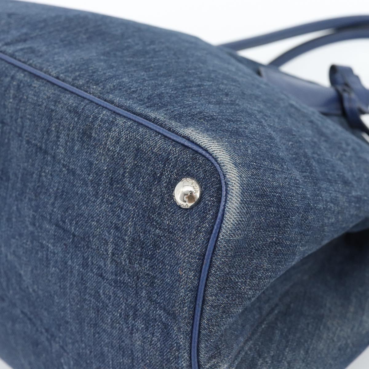 PRADA Tote Bag Denim Blue Silver Auth 183168A