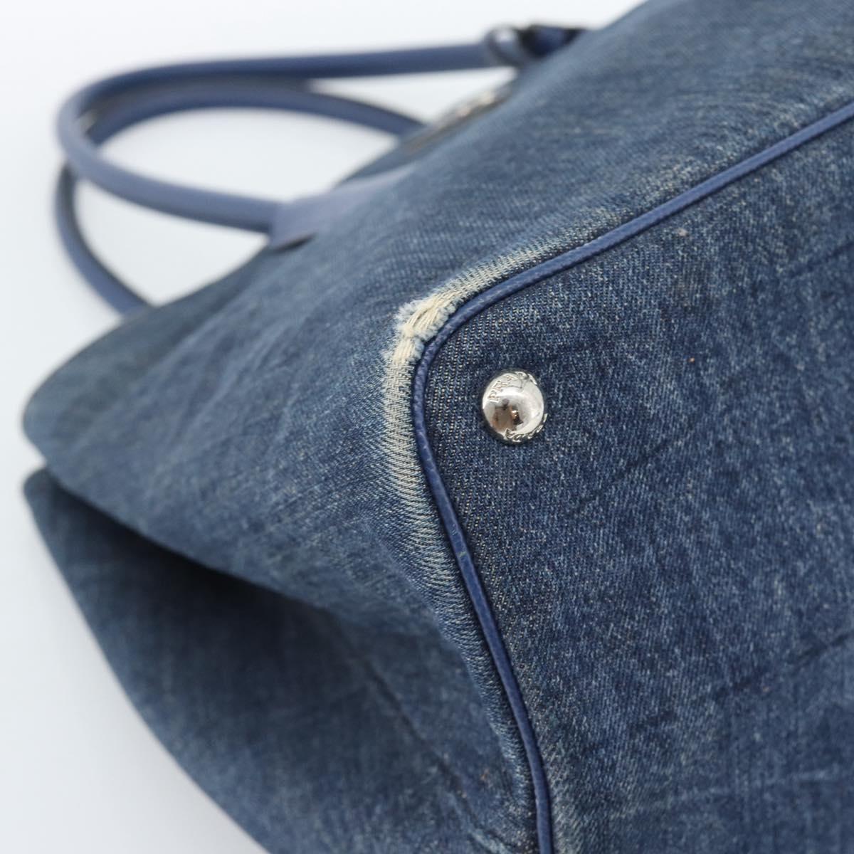 PRADA Tote Bag Denim Blue Silver Auth 183168A