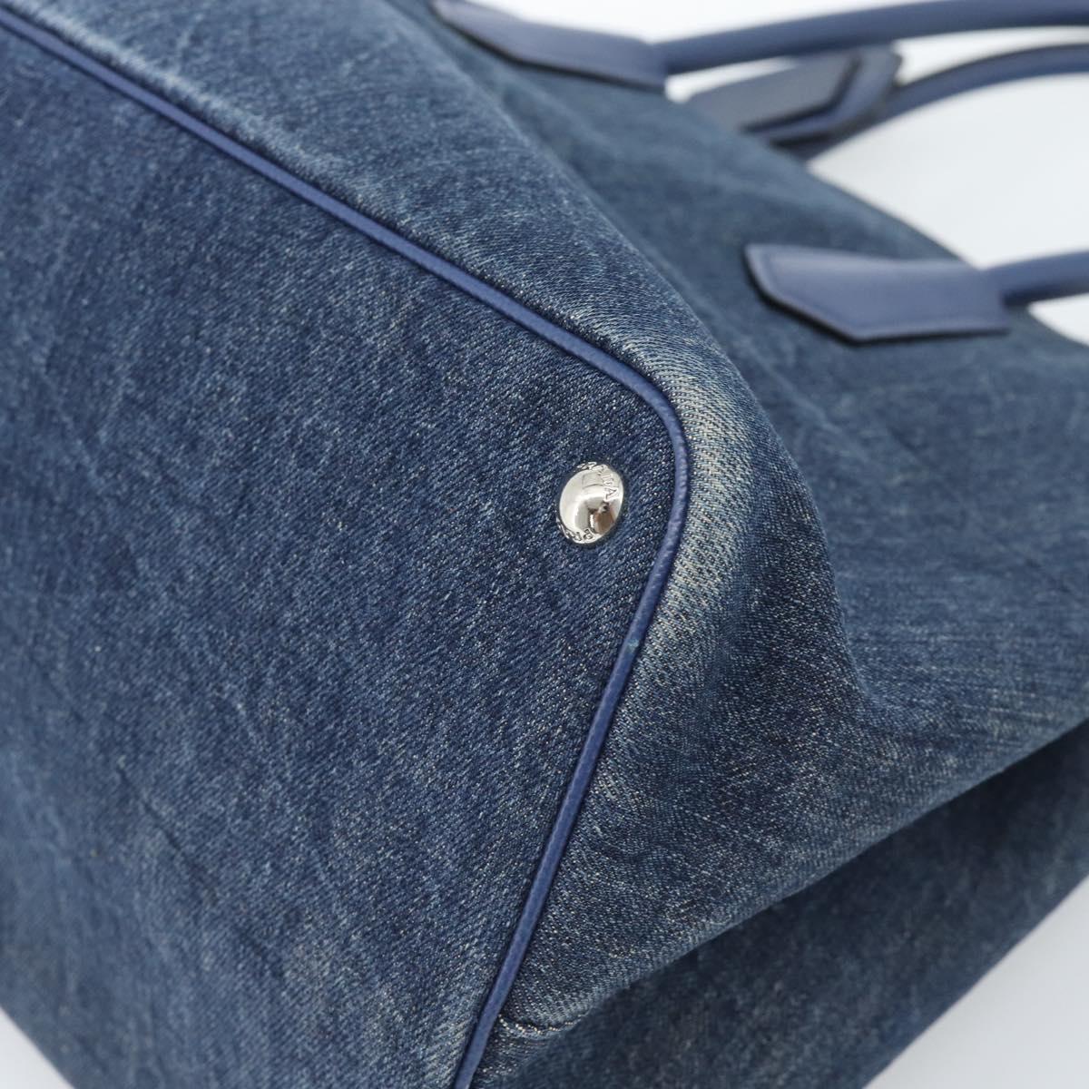 PRADA Tote Bag Denim Blue Silver Auth 183168A