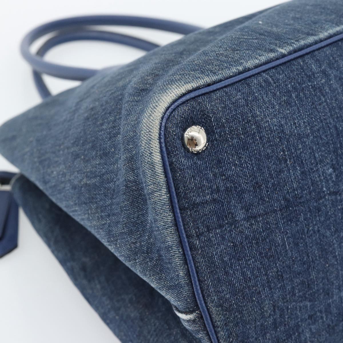 PRADA Tote Bag Denim Blue Silver Auth 183168A