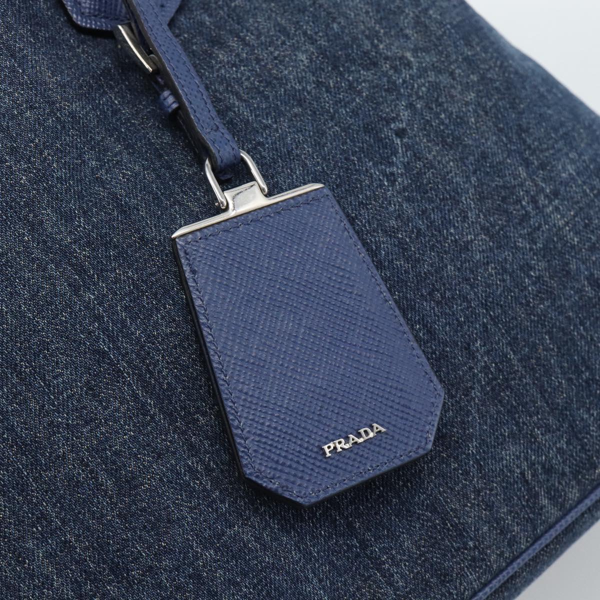 PRADA Tote Bag Denim Blue Silver Auth 183168A