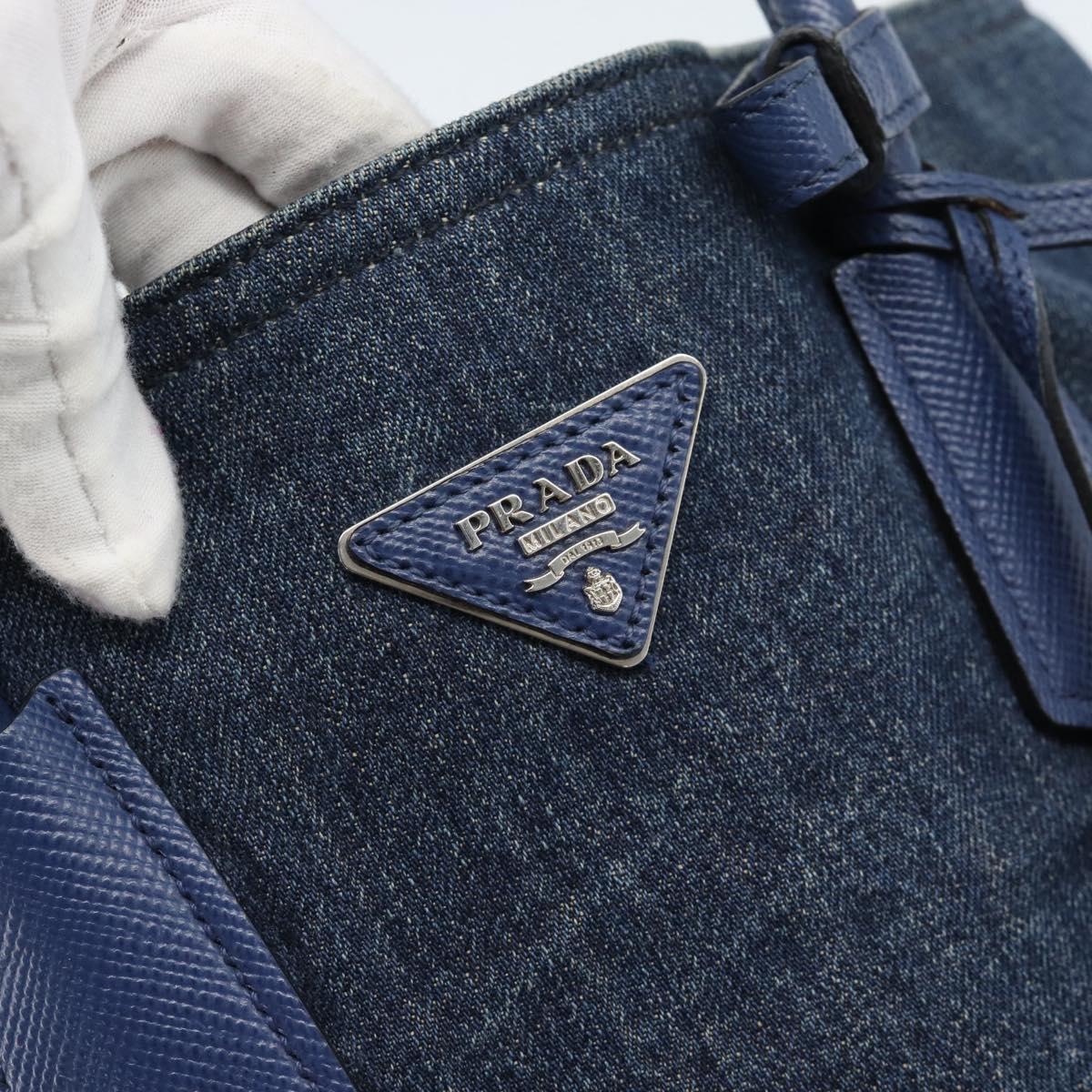PRADA Tote Bag Denim Blue Silver Auth 183168A