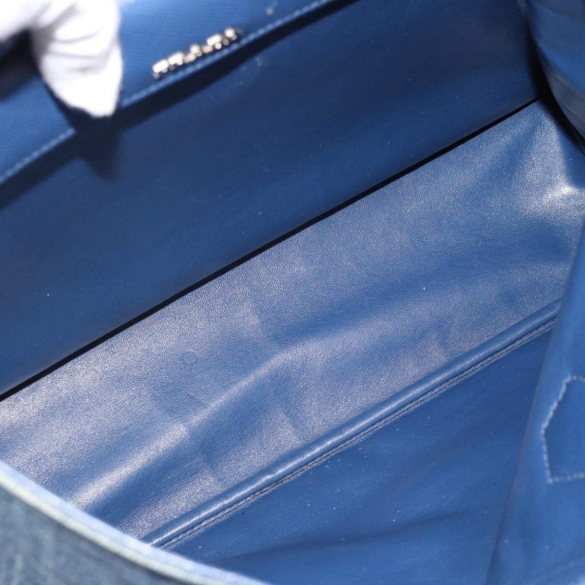 PRADA Tote Bag Denim Blue Silver Auth 183168A