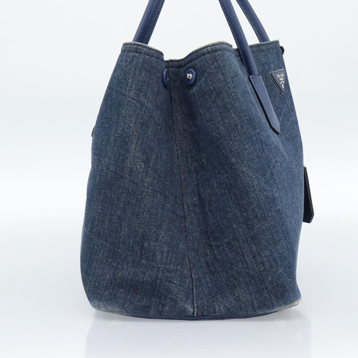 PRADA Tote Bag Denim Blue Silver Auth 183168A
