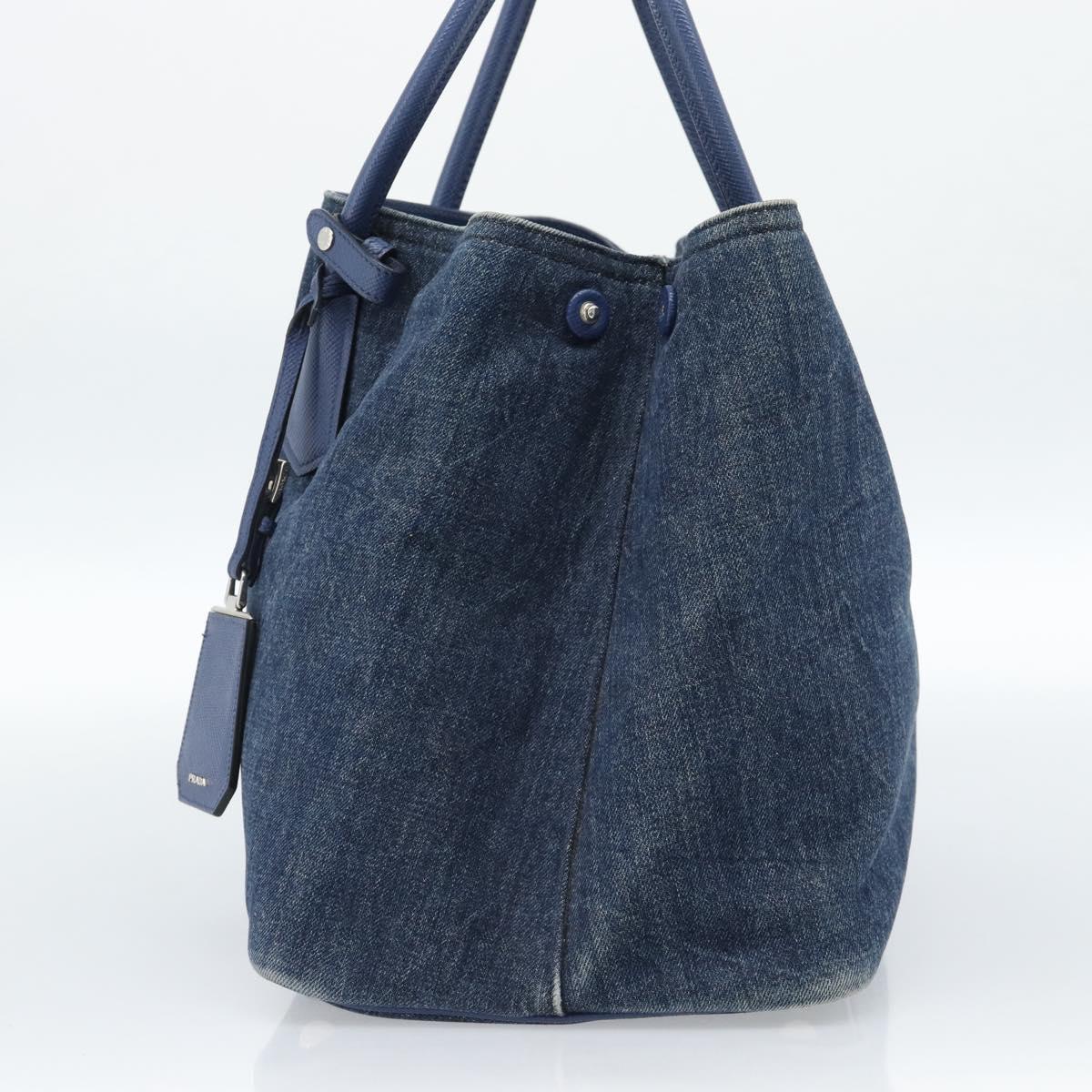 PRADA Tote Bag Denim Blue Silver Auth 183168A
