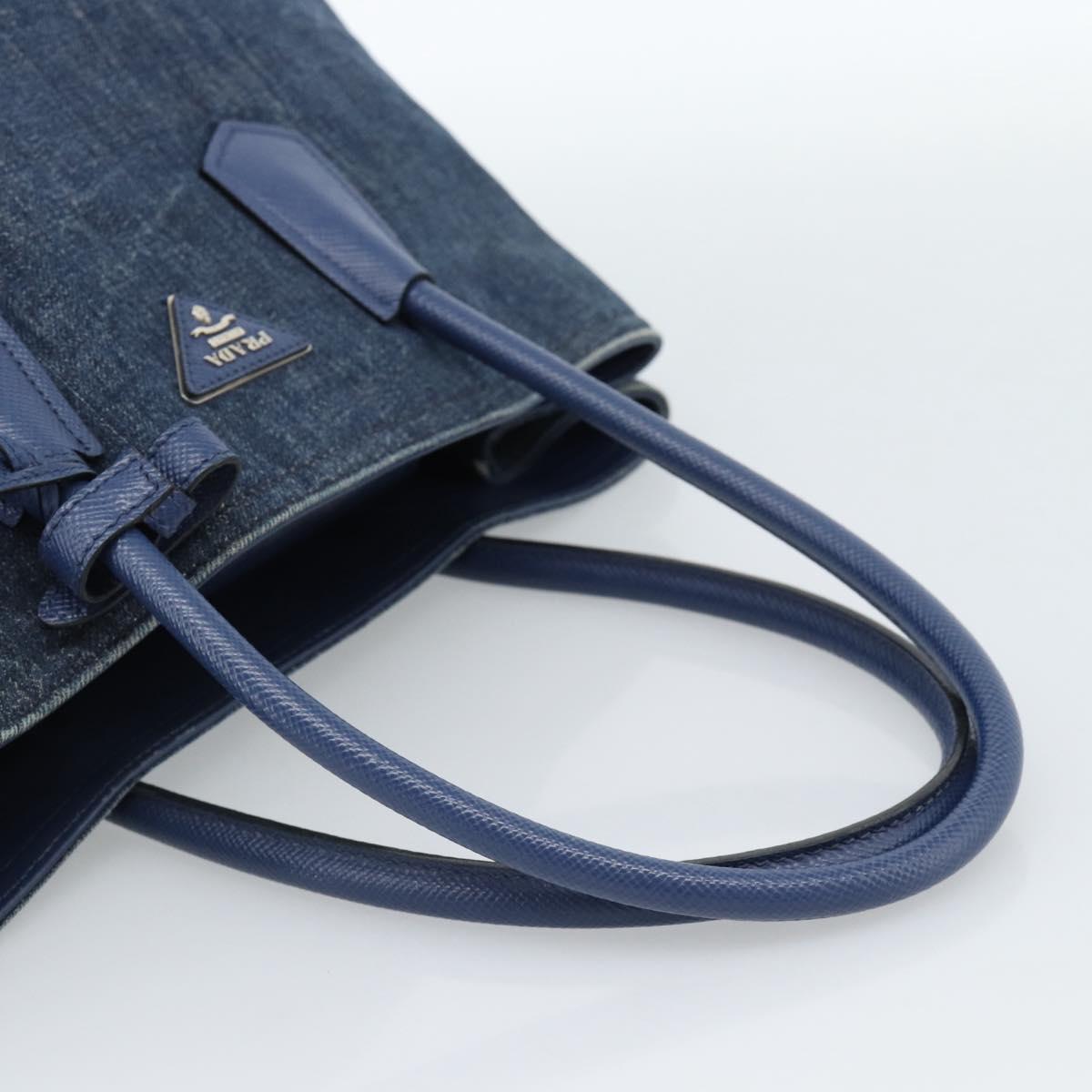 PRADA Tote Bag Denim Blue Silver Auth 183168A