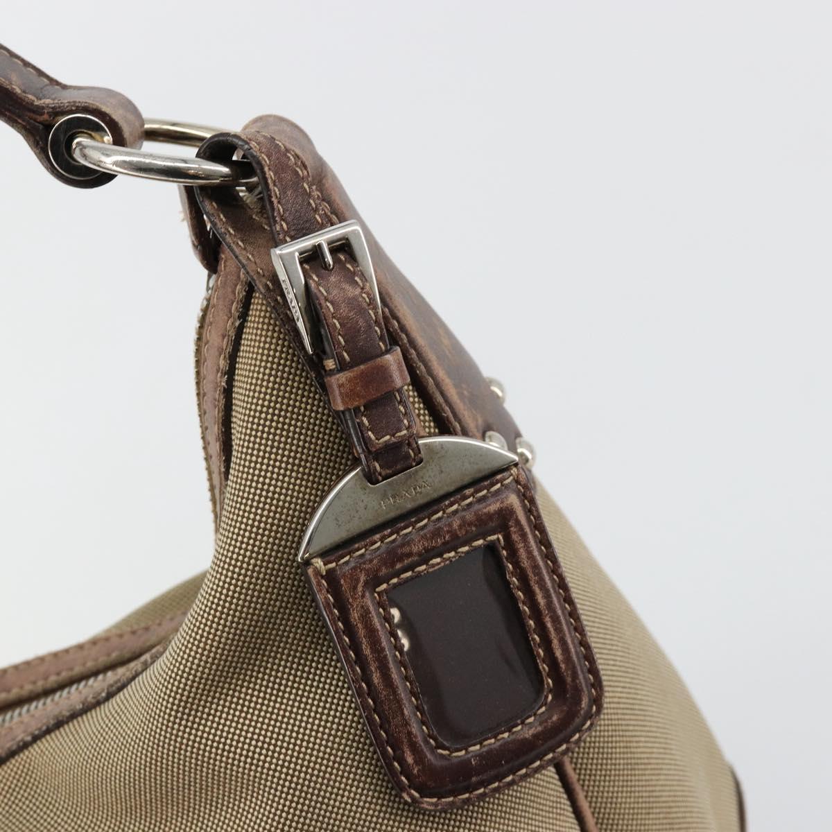 PRADA Shoulder Bag Jacquard Beige Silver Auth 183169