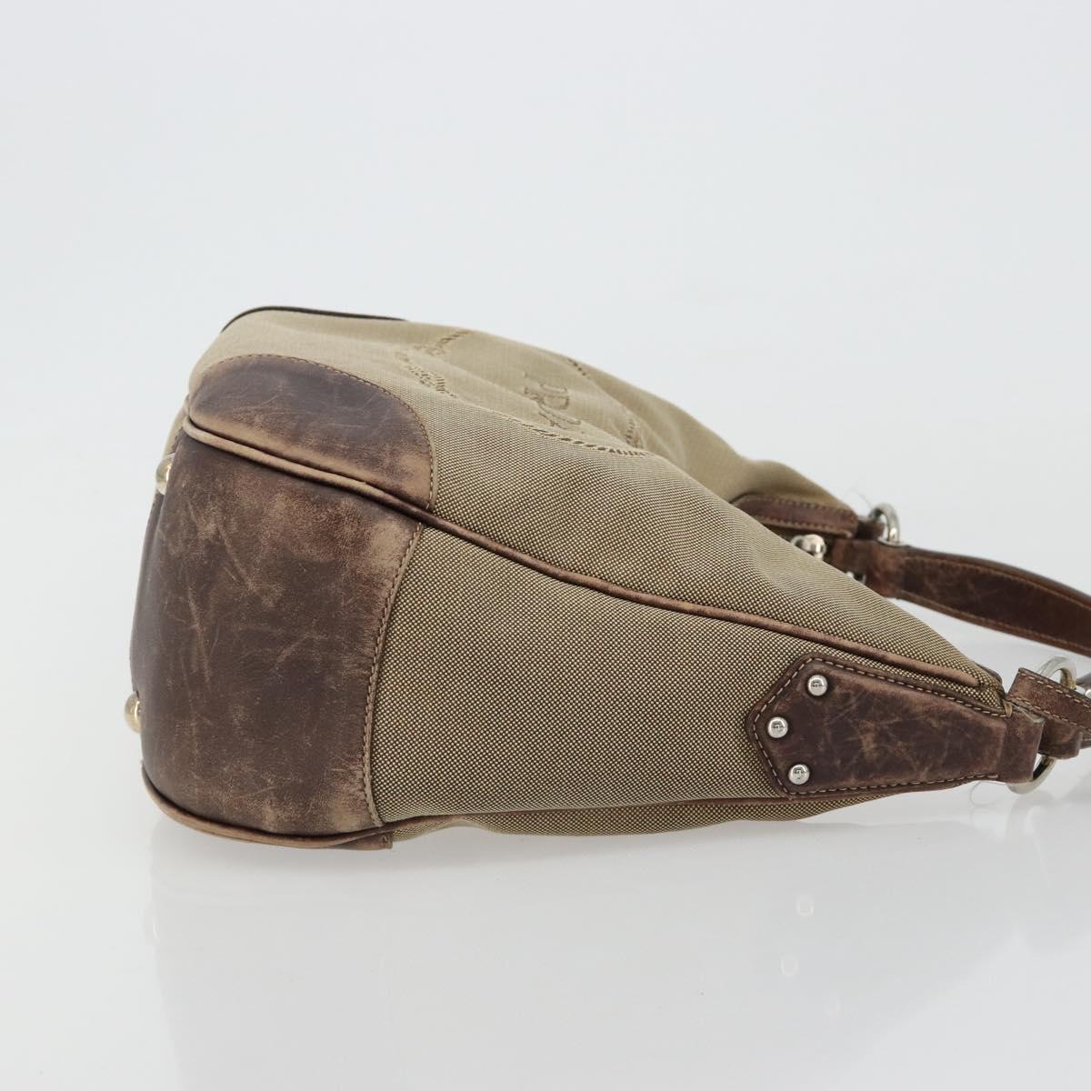 PRADA Shoulder Bag Jacquard Beige Silver Auth 183169