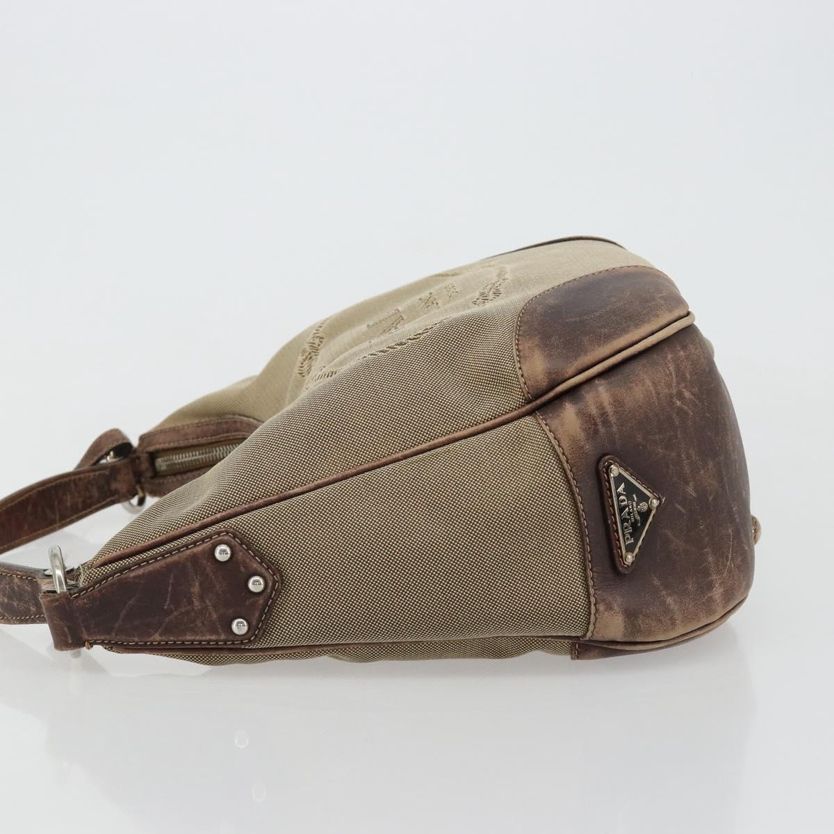 PRADA Shoulder Bag Jacquard Beige Silver Auth 183169