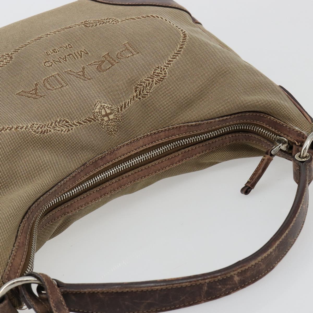 PRADA Shoulder Bag Jacquard Beige Silver Auth 183169