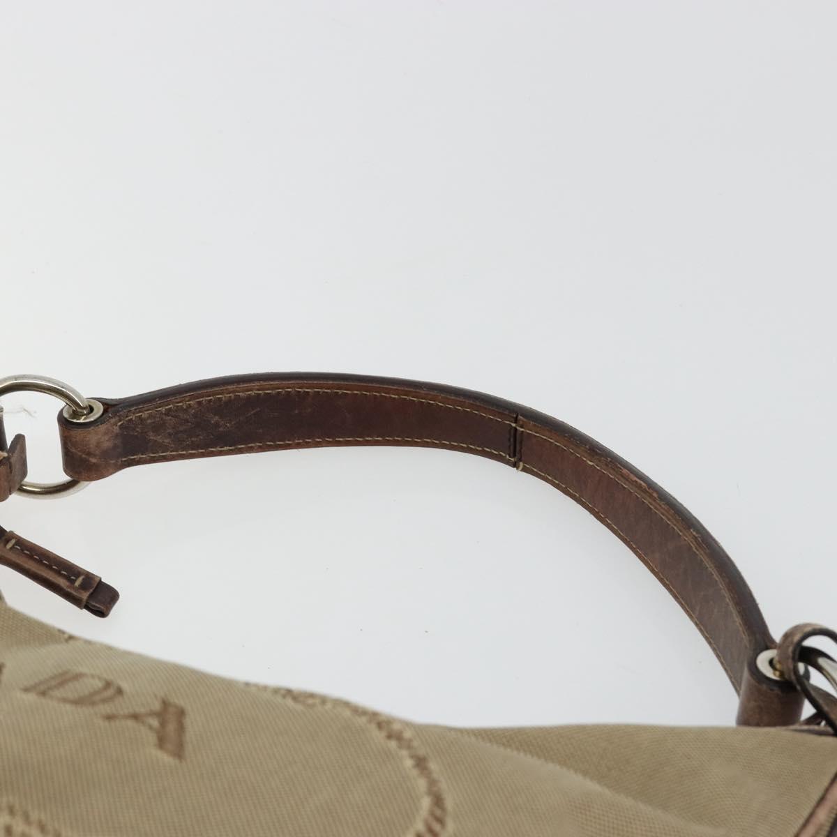 PRADA Shoulder Bag Jacquard Beige Silver Auth 183169