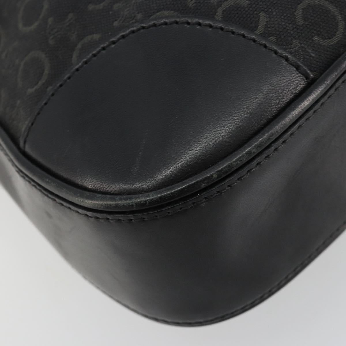 CELINE C Macadam Canvas Shoulder Bag Black Silver Auth 183170