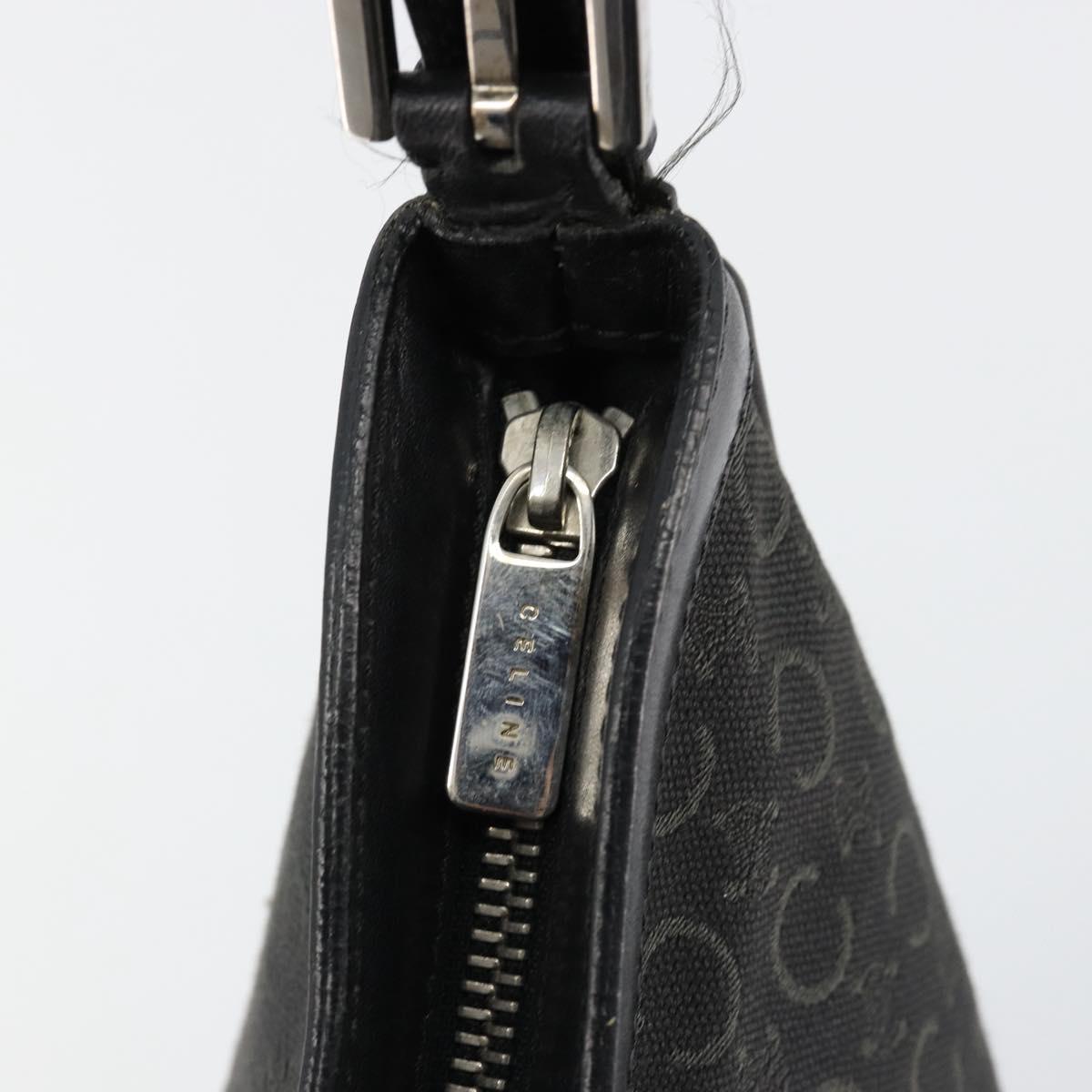 CELINE C Macadam Canvas Shoulder Bag Black Silver Auth 183170