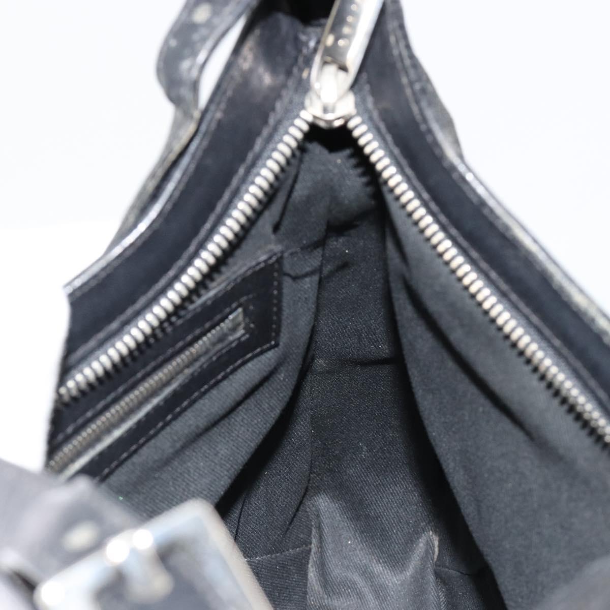 CELINE C Macadam Canvas Shoulder Bag Black Silver Auth 183170