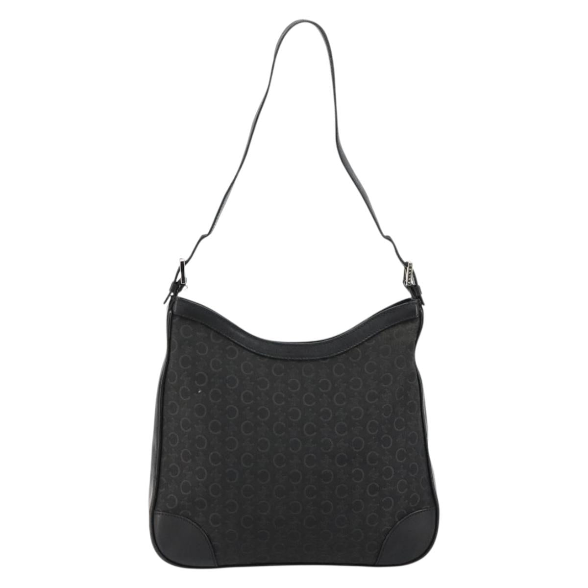 CELINE C Macadam Canvas Shoulder Bag Black Silver Auth 183170