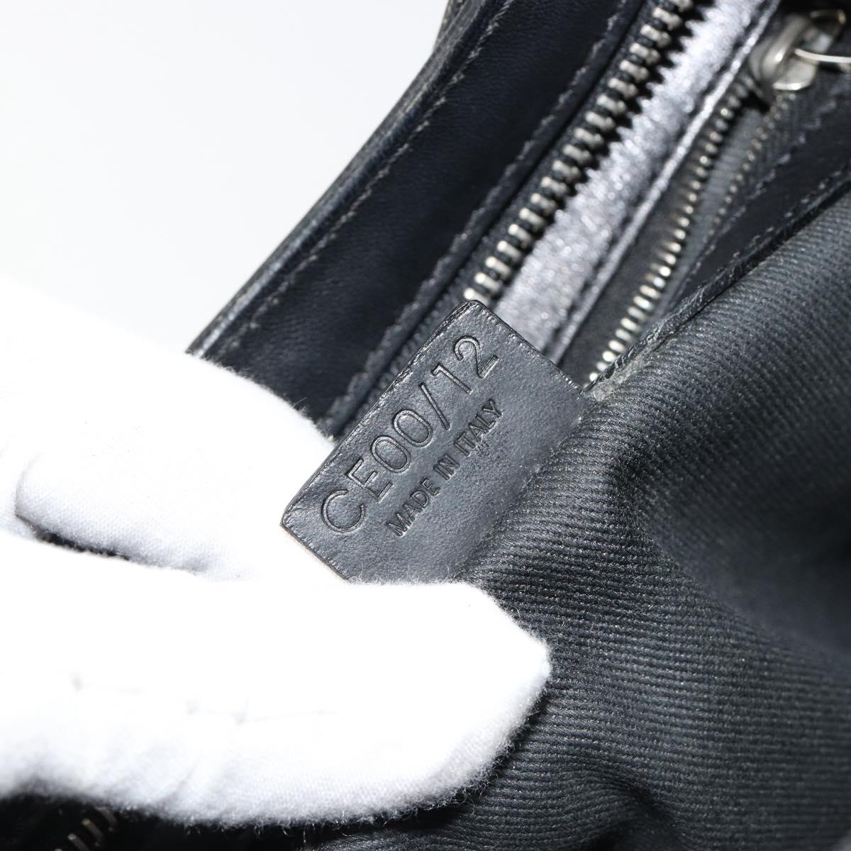 CELINE C Macadam Canvas Shoulder Bag Black Silver Auth 183170