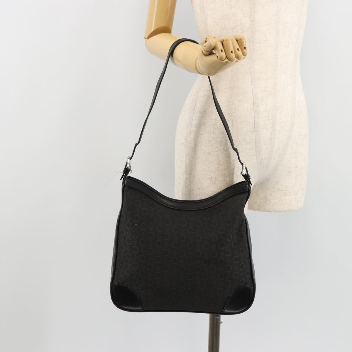 CELINE C Macadam Canvas Shoulder Bag Black Silver Auth 183170