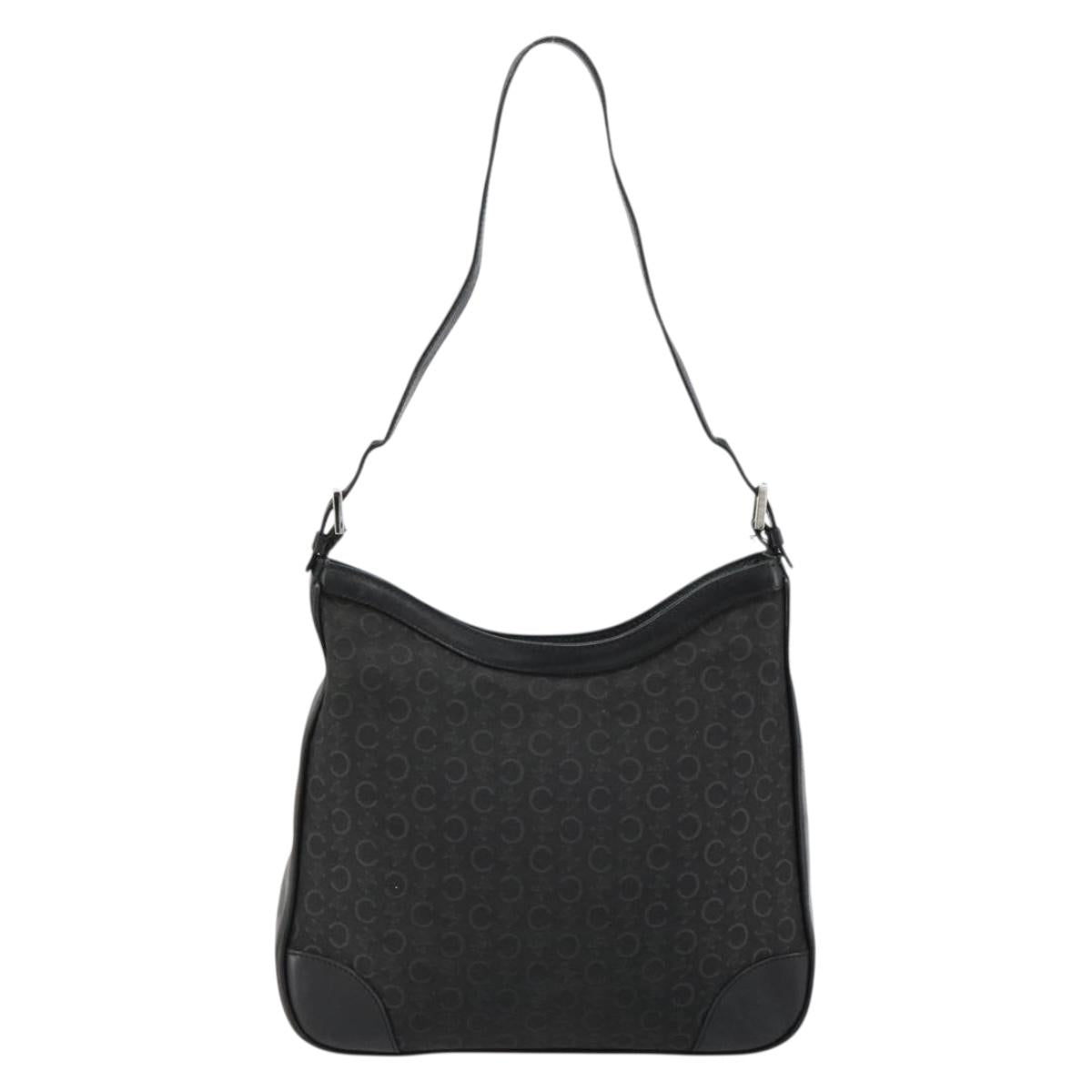 CELINE C Macadam Canvas Shoulder Bag Black Silver Auth 183170