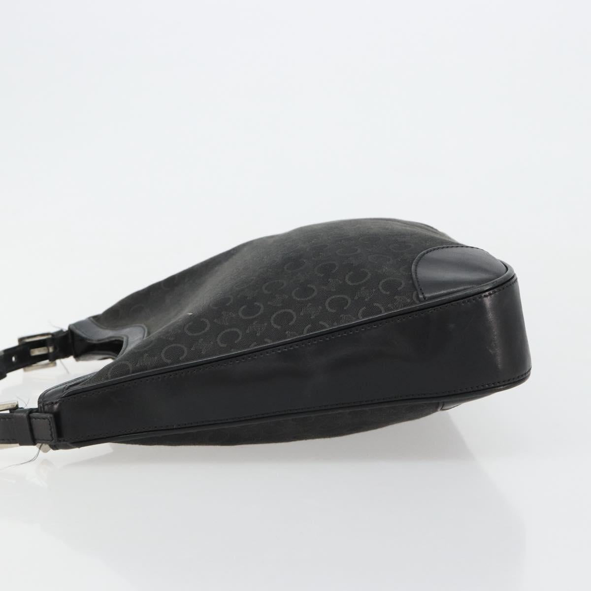 CELINE C Macadam Canvas Shoulder Bag Black Silver Auth 183170