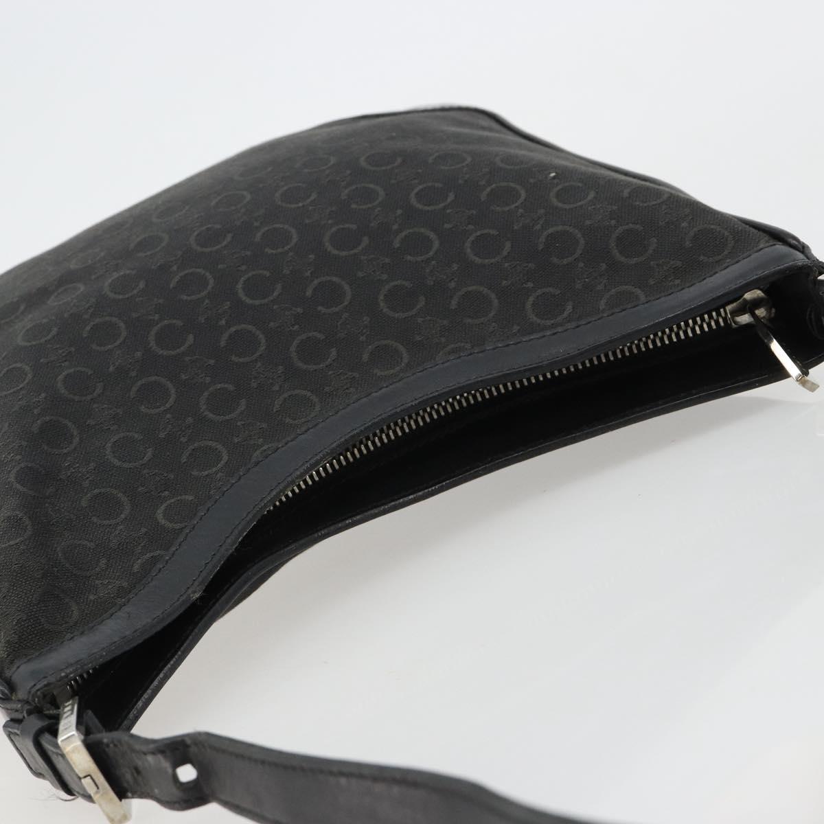 CELINE C Macadam Canvas Shoulder Bag Black Silver Auth 183170