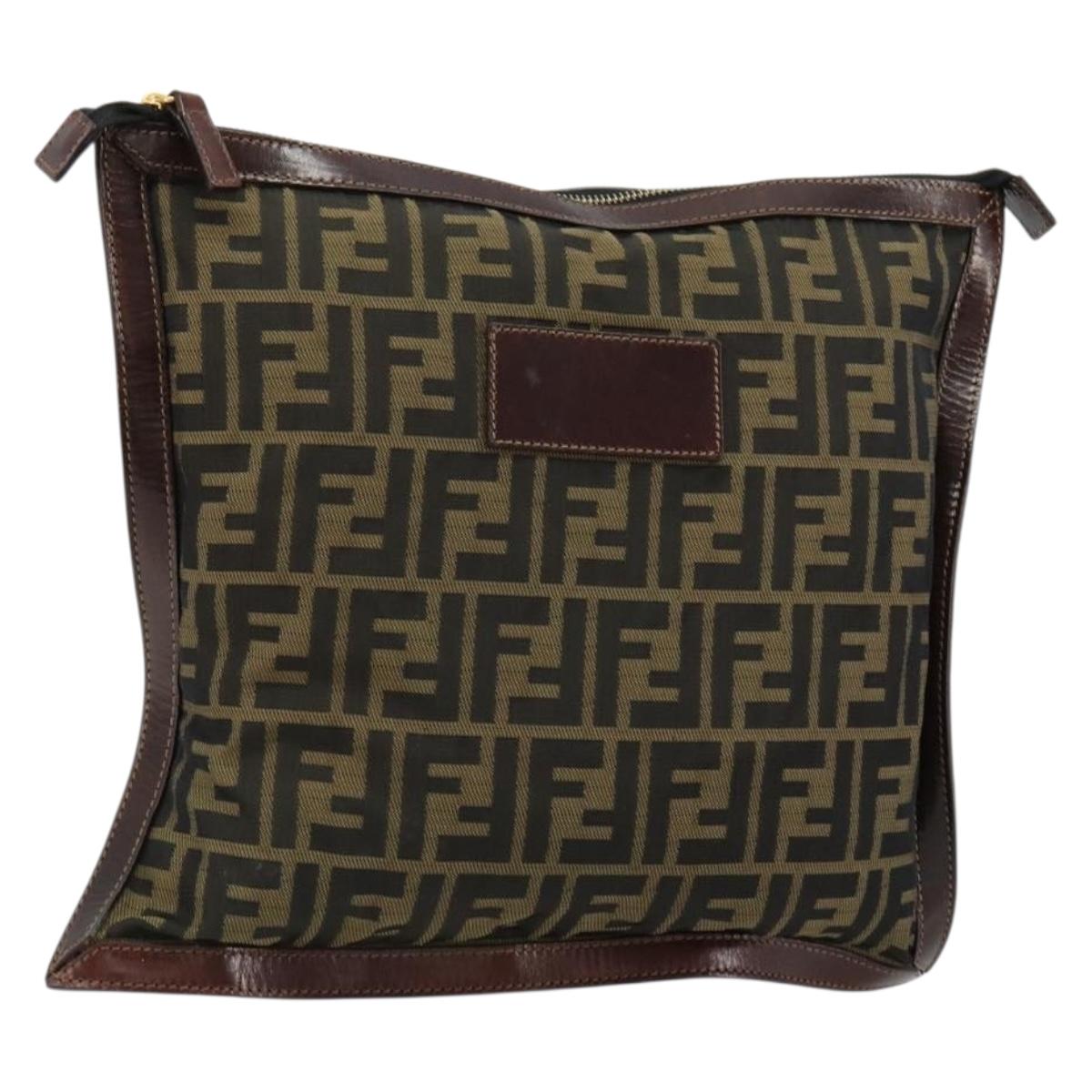 FENDI Zucca Canvas Pouch Black Gold Auth 183171