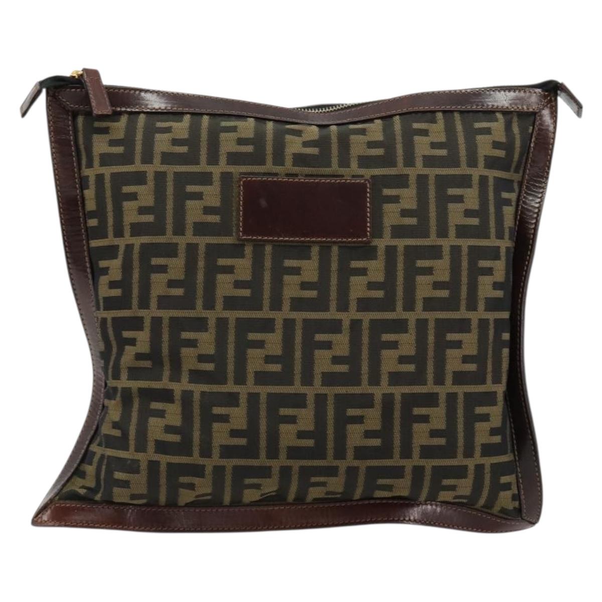 FENDI Zucca Canvas Pouch Black Gold Auth 183171