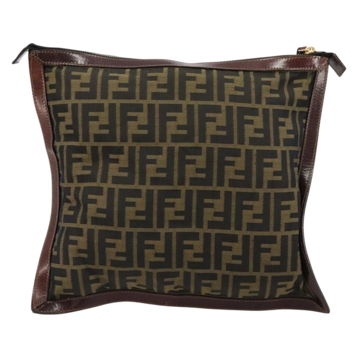 FENDI Zucca Canvas Pouch Black Gold Auth 183171