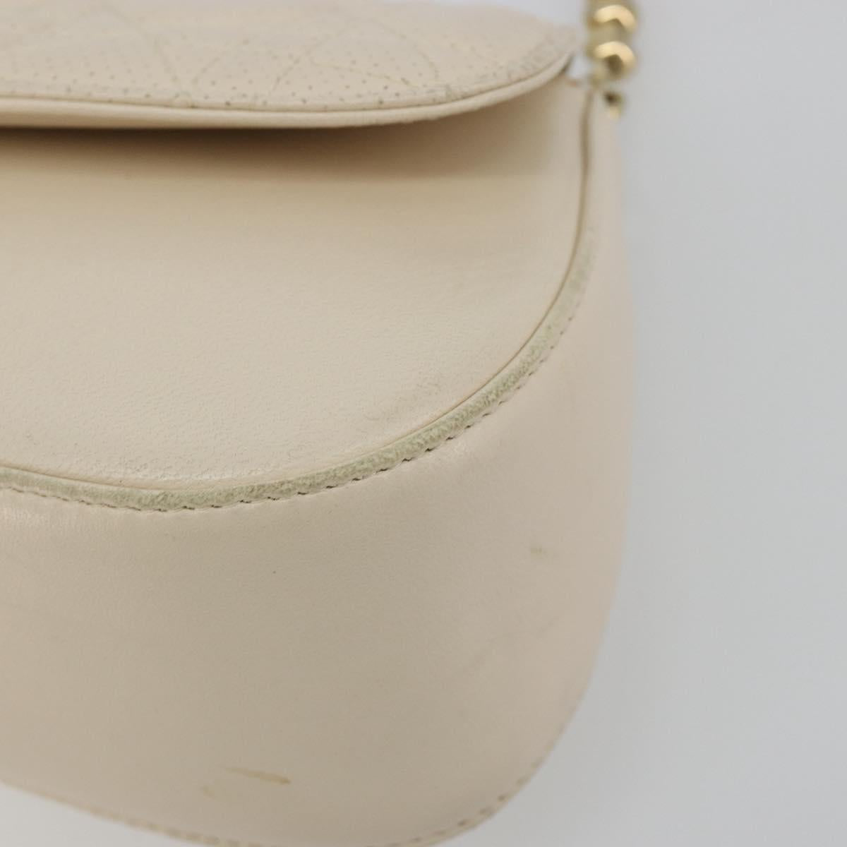 Christian Dior Canage Chain Shoulder Bag Leather Ivory Gold Auth 183173SAV