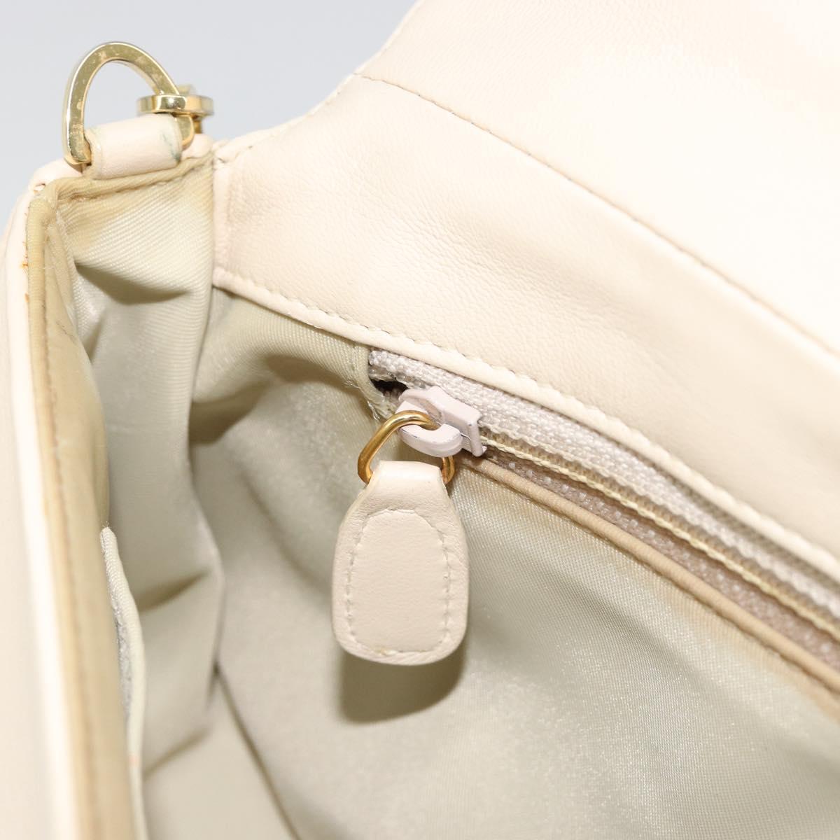Christian Dior Canage Chain Shoulder Bag Leather Ivory Gold Auth 183173SAV