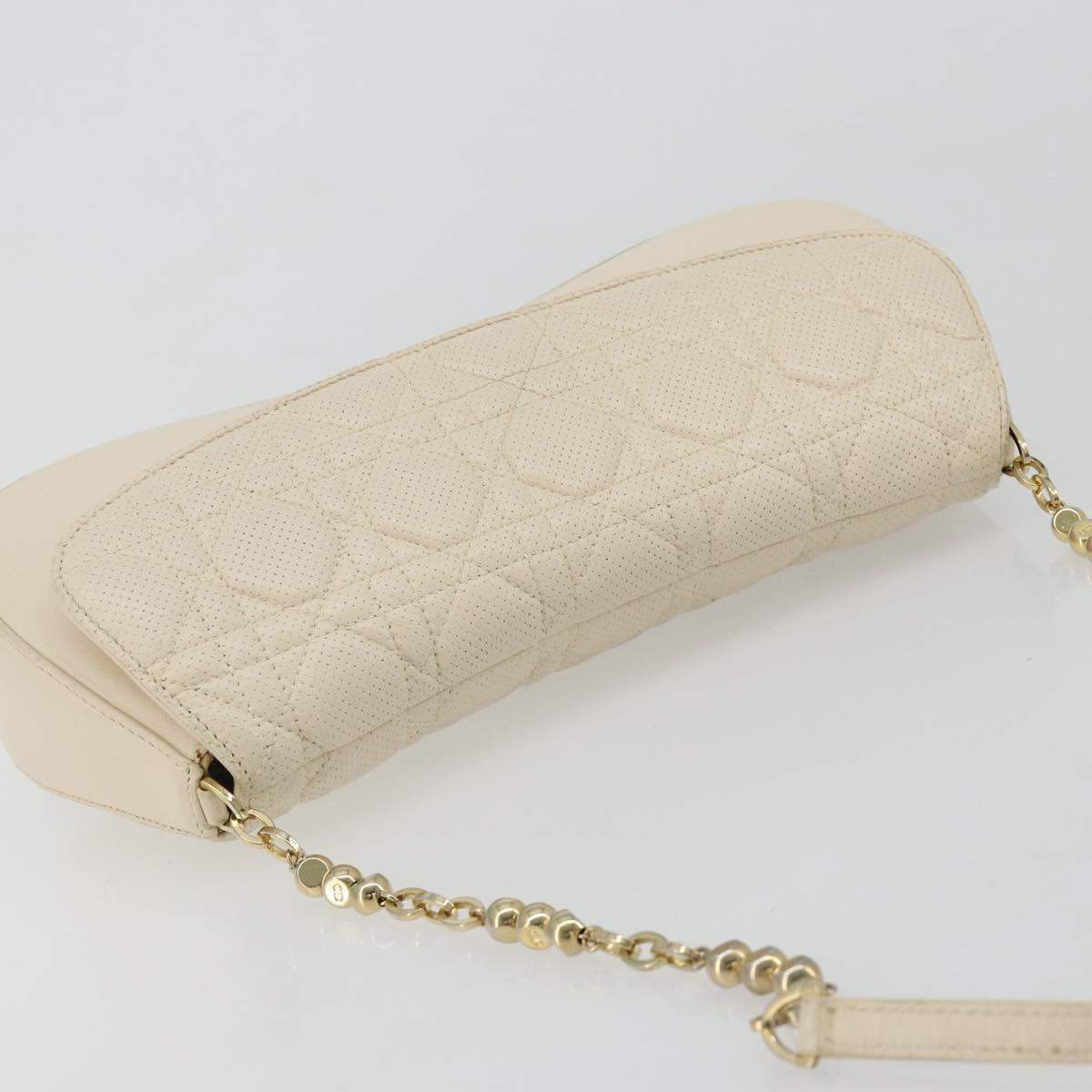 Christian Dior Canage Chain Shoulder Bag Leather Ivory Gold Auth 183173SAV