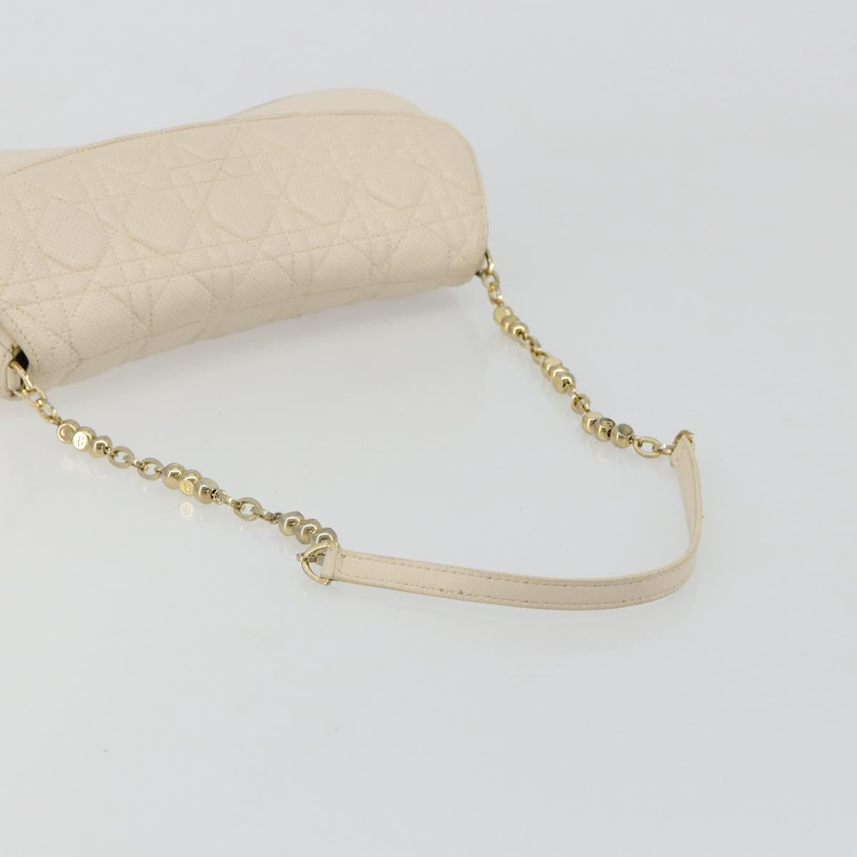 Christian Dior Canage Chain Shoulder Bag Leather Ivory Gold Auth 183173SAV
