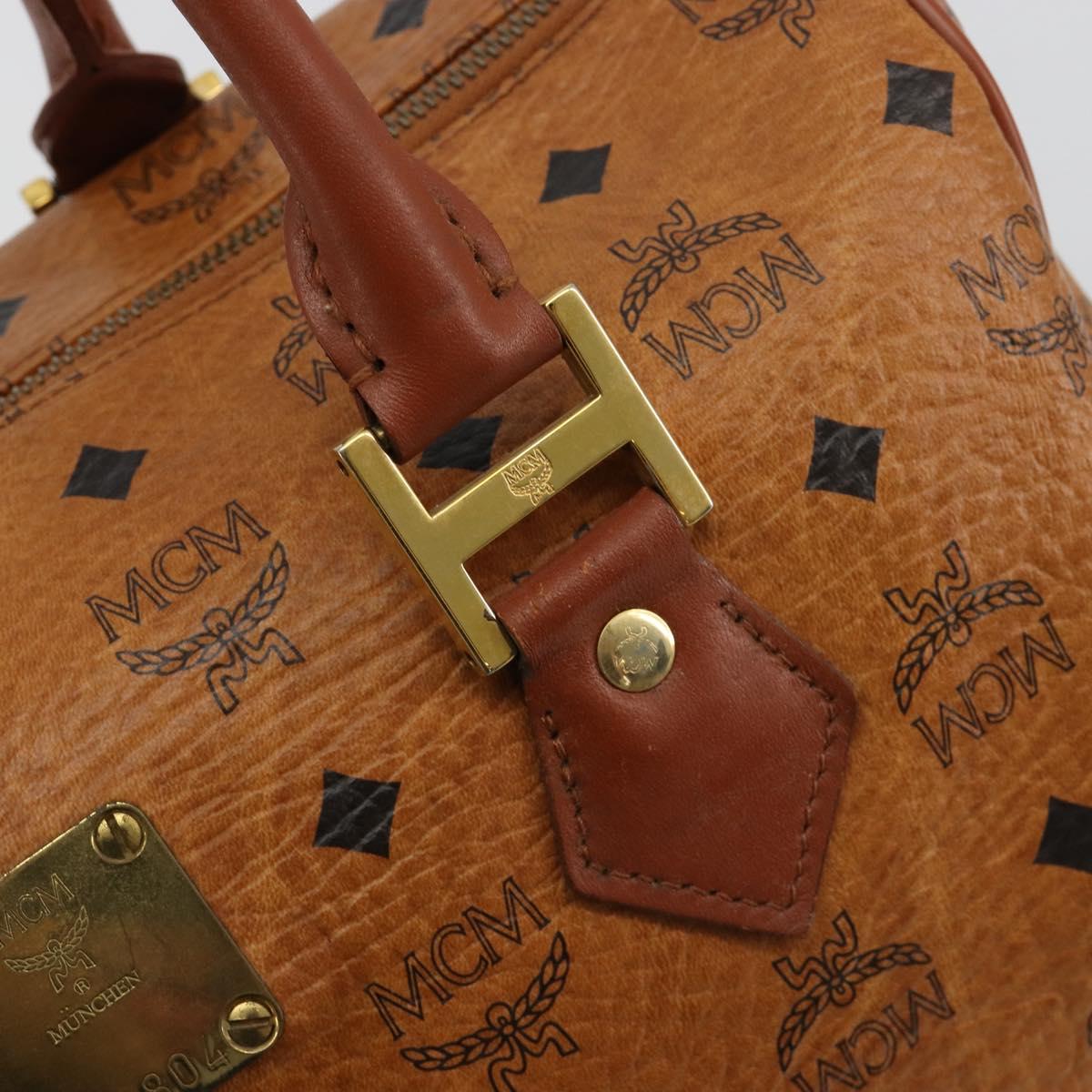 MCM Vicetos Logogram Hand Bag PVC Leather Brown Gold Auth 183174