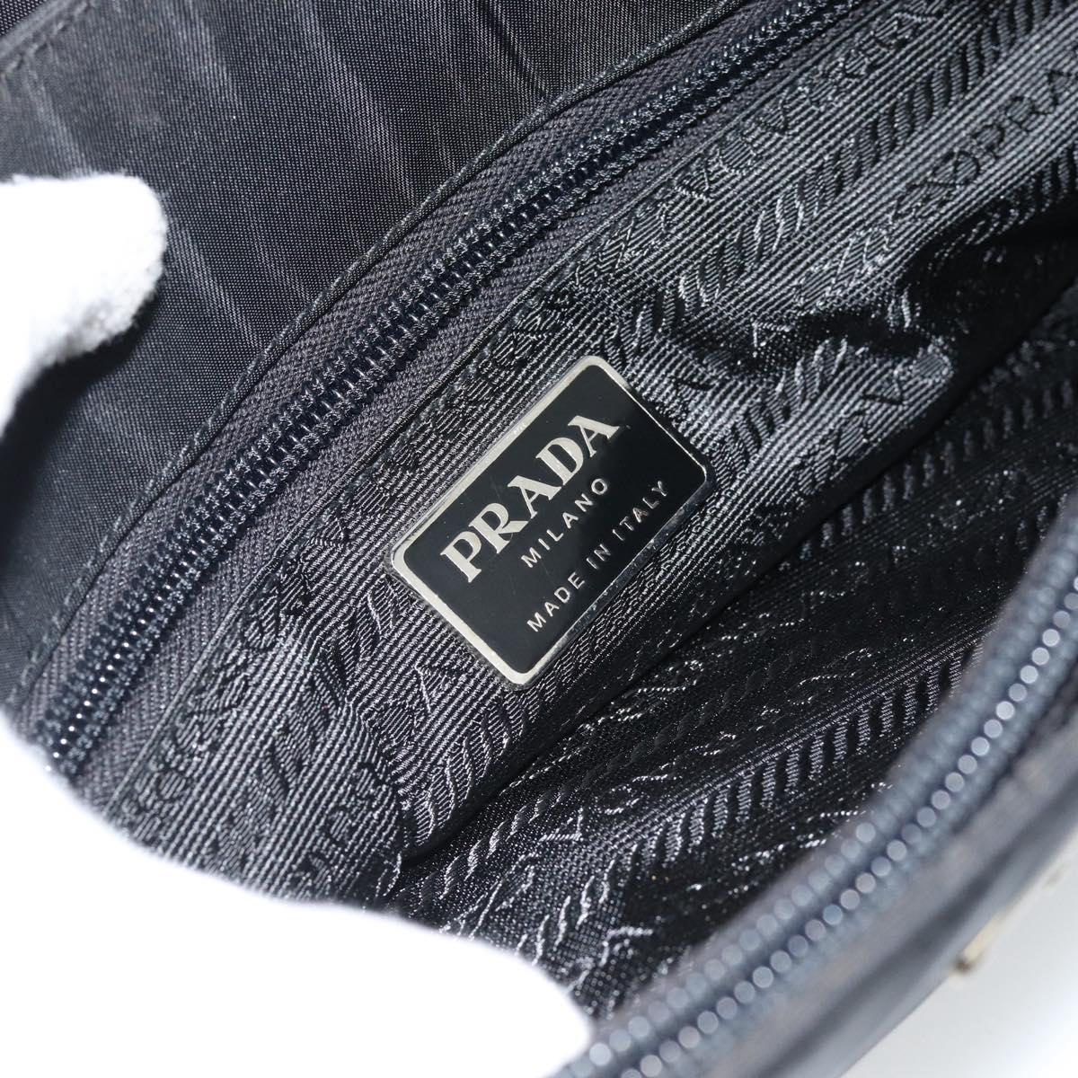 PRADA Hand Bag Nylon Black Silver Auth 183188A
