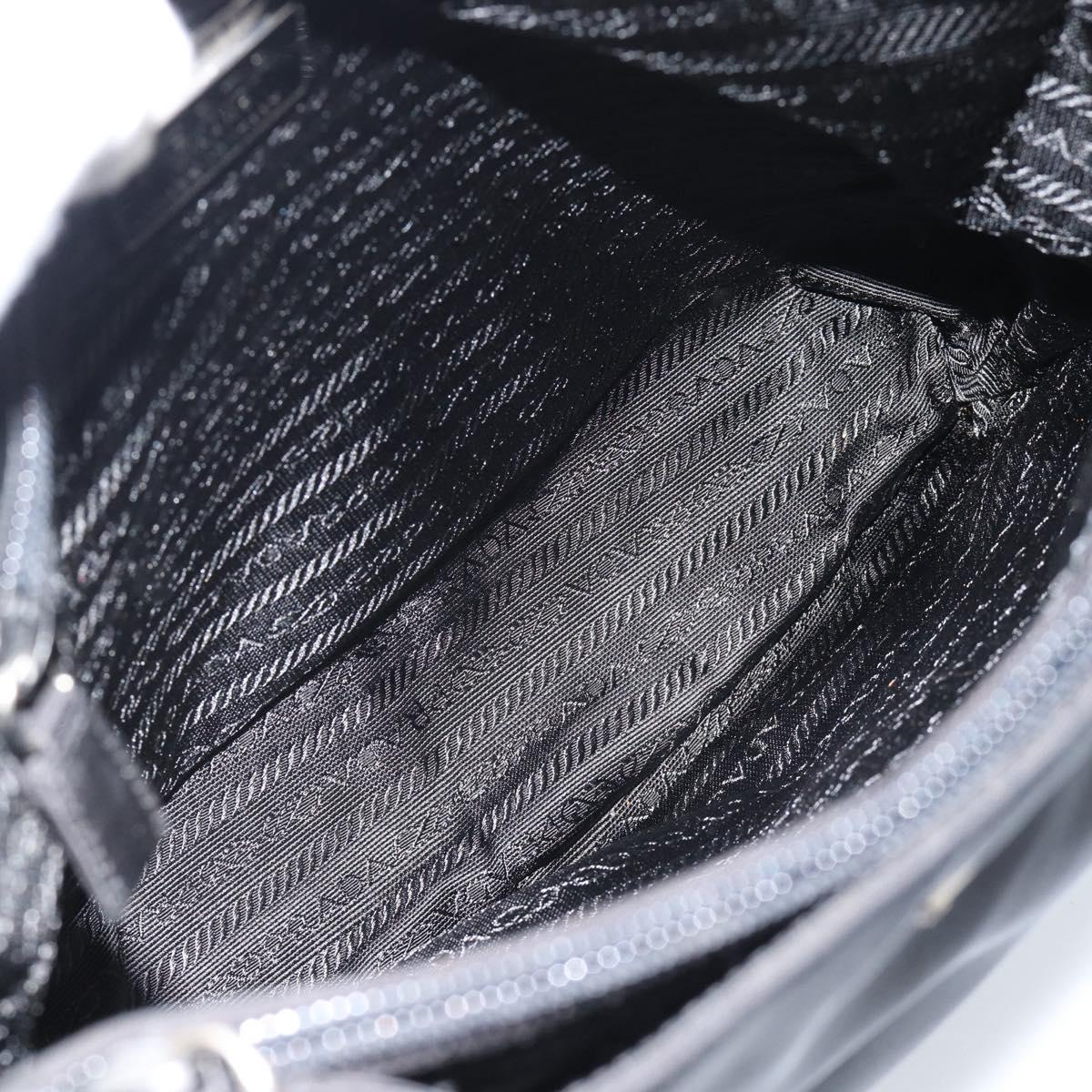 PRADA Hand Bag Nylon Black Silver Auth 183188A