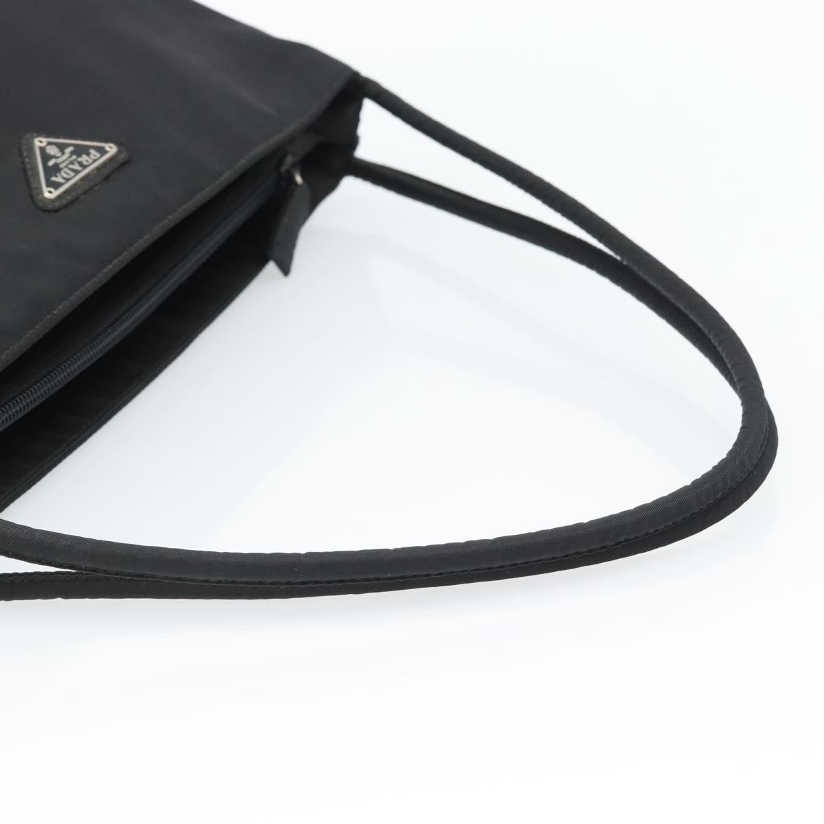 PRADA Hand Bag Nylon Black Silver Auth 183188A