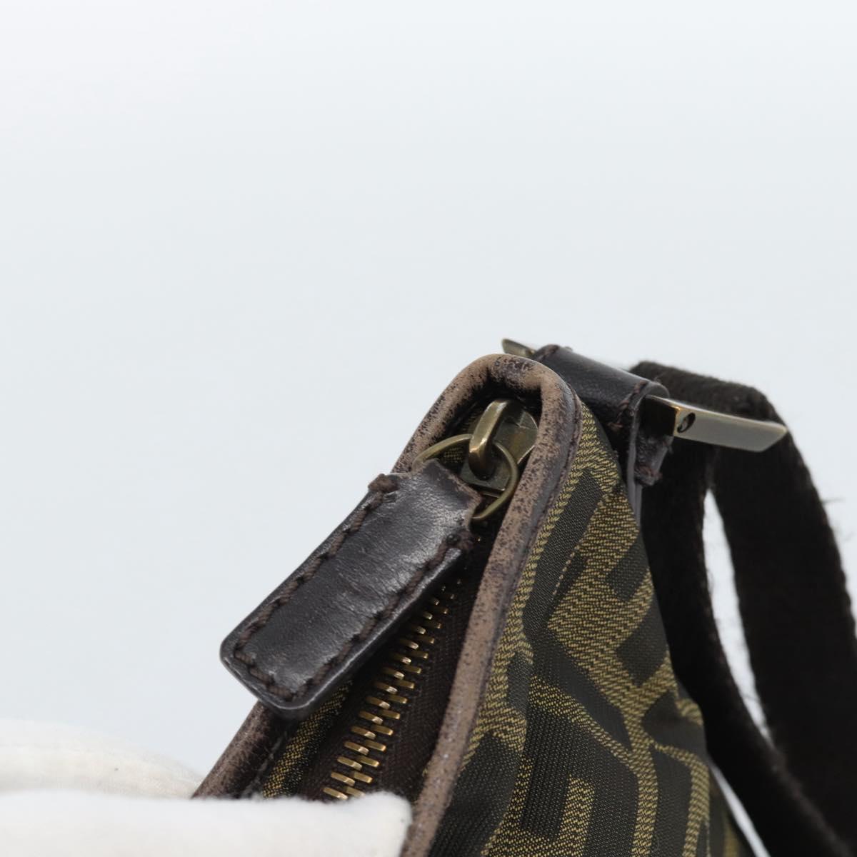 FENDI Zucca Canvas Shoulder Bag Black Brown Auth 183189