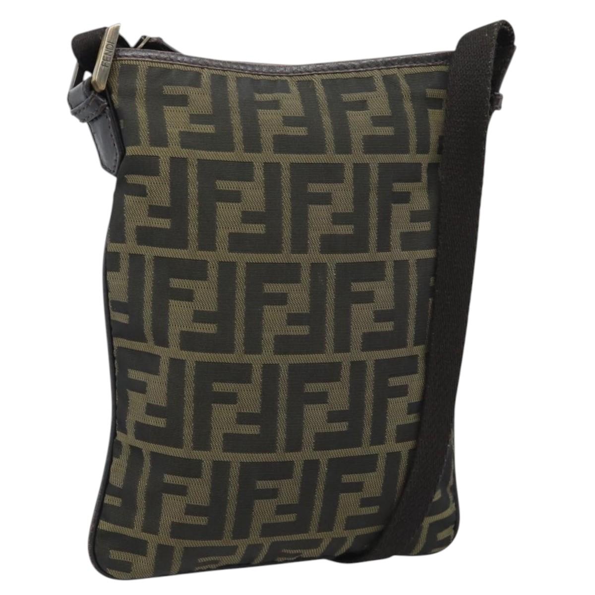 FENDI Zucca Canvas Shoulder Bag Black Brown Auth 183189