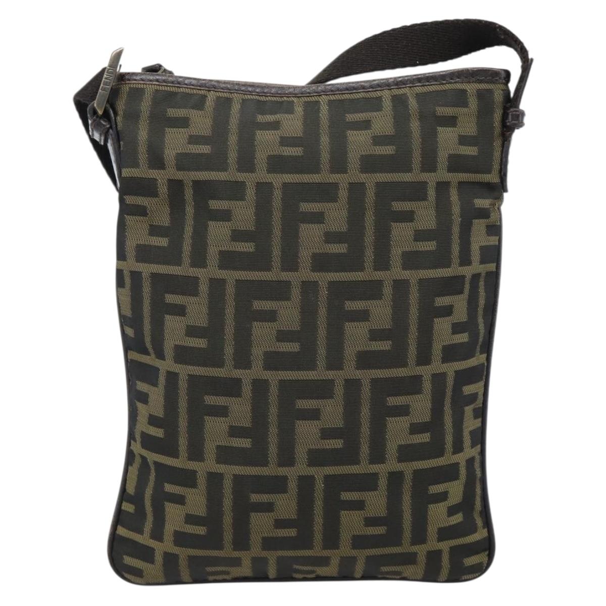 FENDI Zucca Canvas Shoulder Bag Black Brown Auth 183189