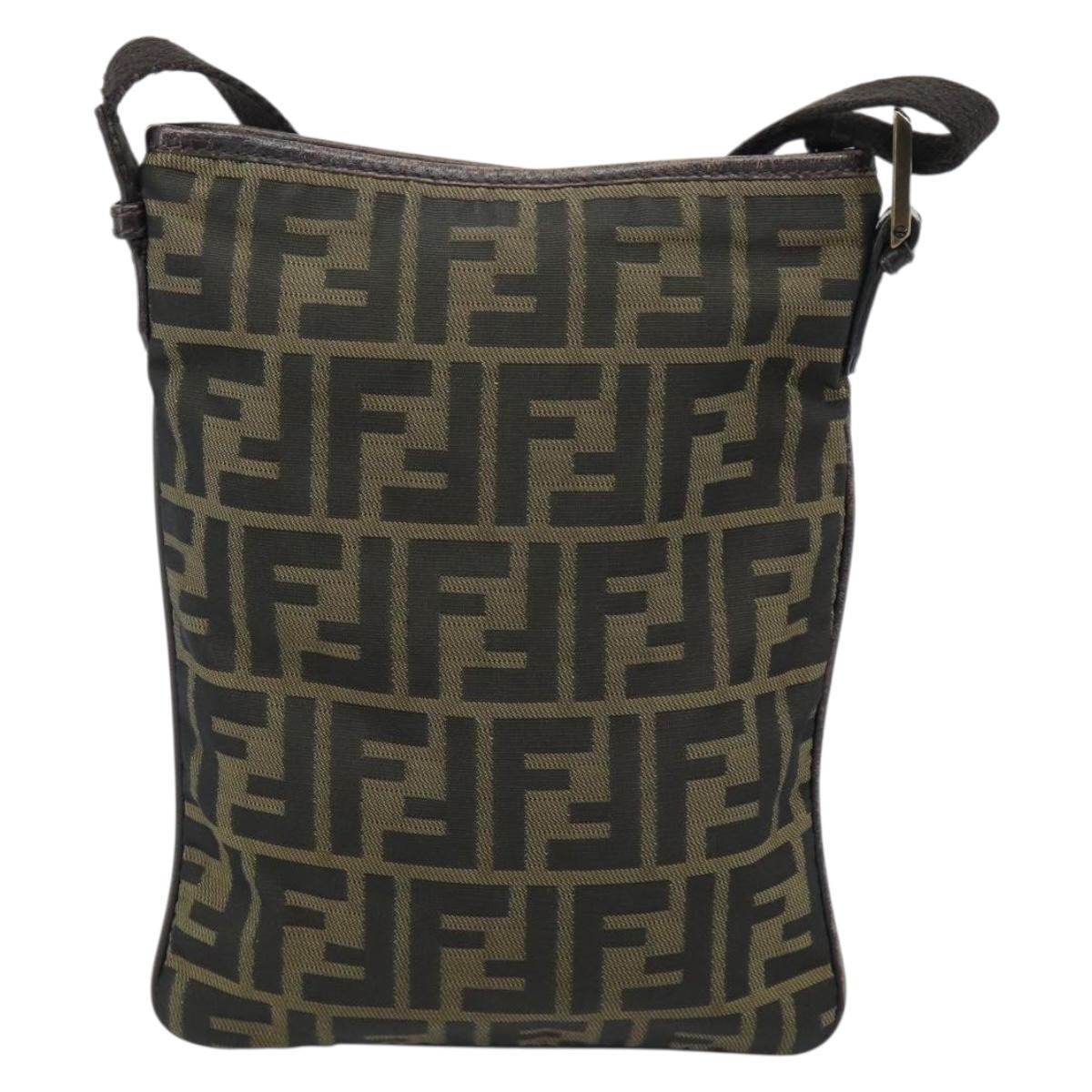 FENDI Zucca Canvas Shoulder Bag Black Brown Auth 183189