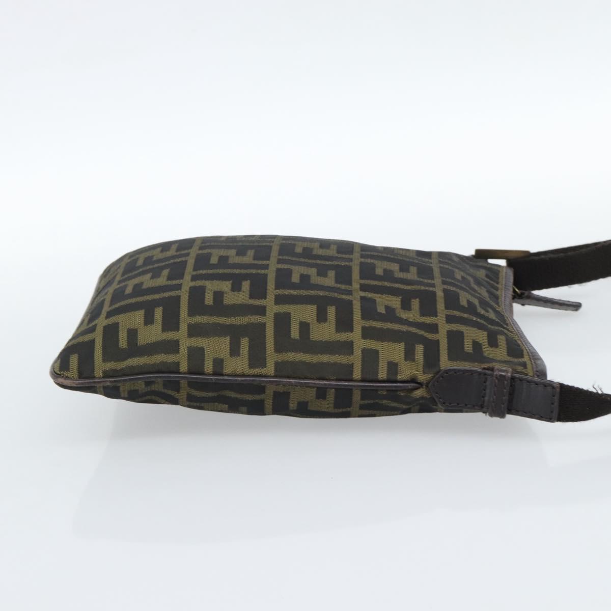 FENDI Zucca Canvas Shoulder Bag Black Brown Auth 183189