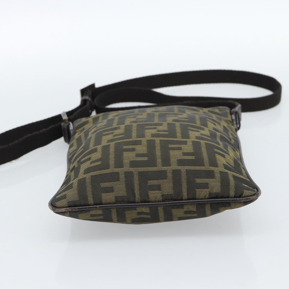FENDI Zucca Canvas Shoulder Bag Black Brown Auth 183189