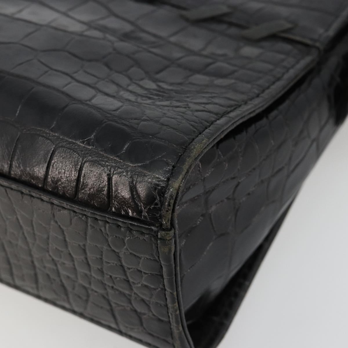 SAINT LAURENT Hand Bag Embossed leather Black Gold Auth 183192A