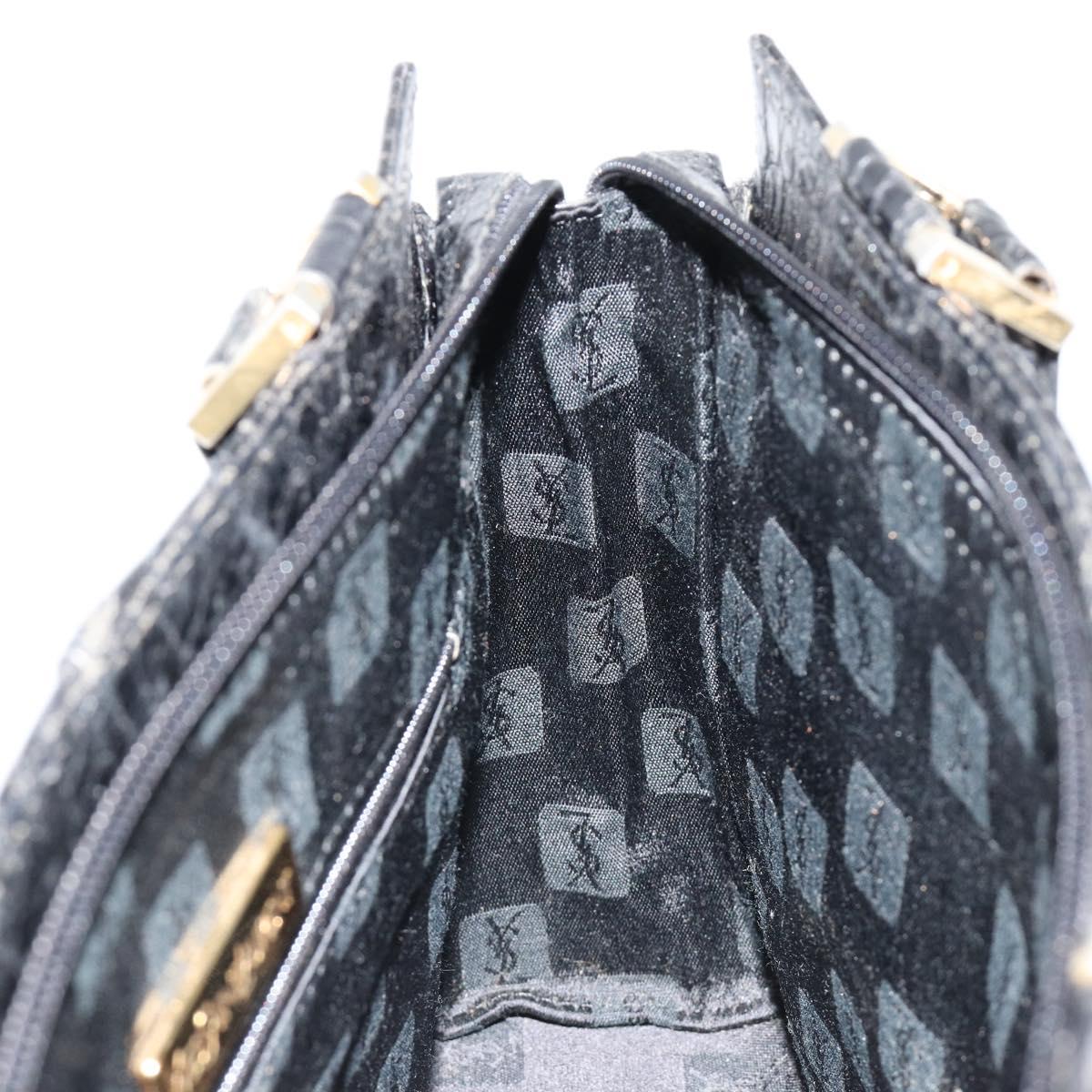 SAINT LAURENT Hand Bag Embossed leather Black Gold Auth 183192A